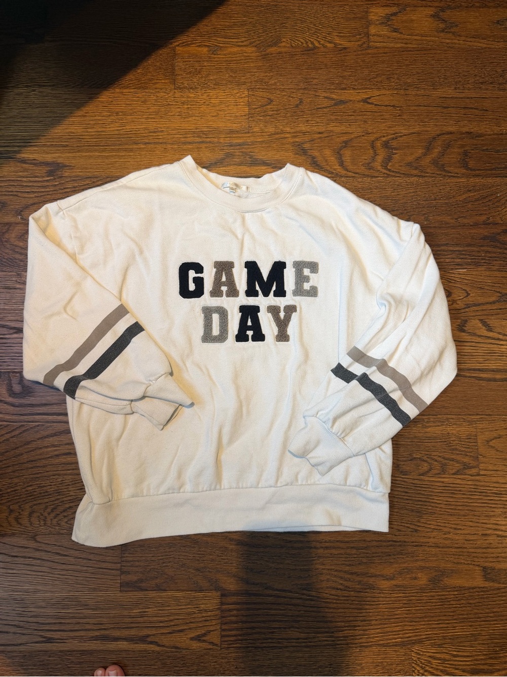 Z Supply Cream GAME DAY Crewneck Sweatshirt with Gray Stripes